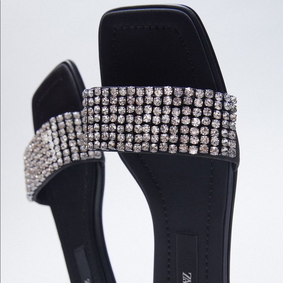 Zara BEADED JEWED FLAT SLIDES SANDALS SPARKLY NEW - Picture 5 of 5